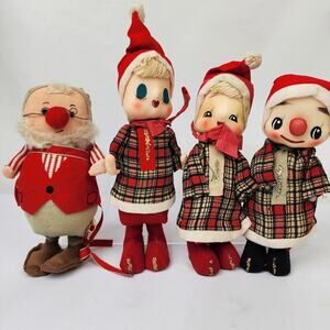 Noel Stockinette Vintage Christmas 3 Caroler Dolls Retro & Elf by Fun Farm